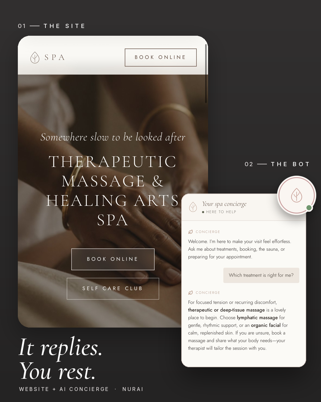 Therapeutic Massage & Healing Arts Spa website and AI concierge showcase