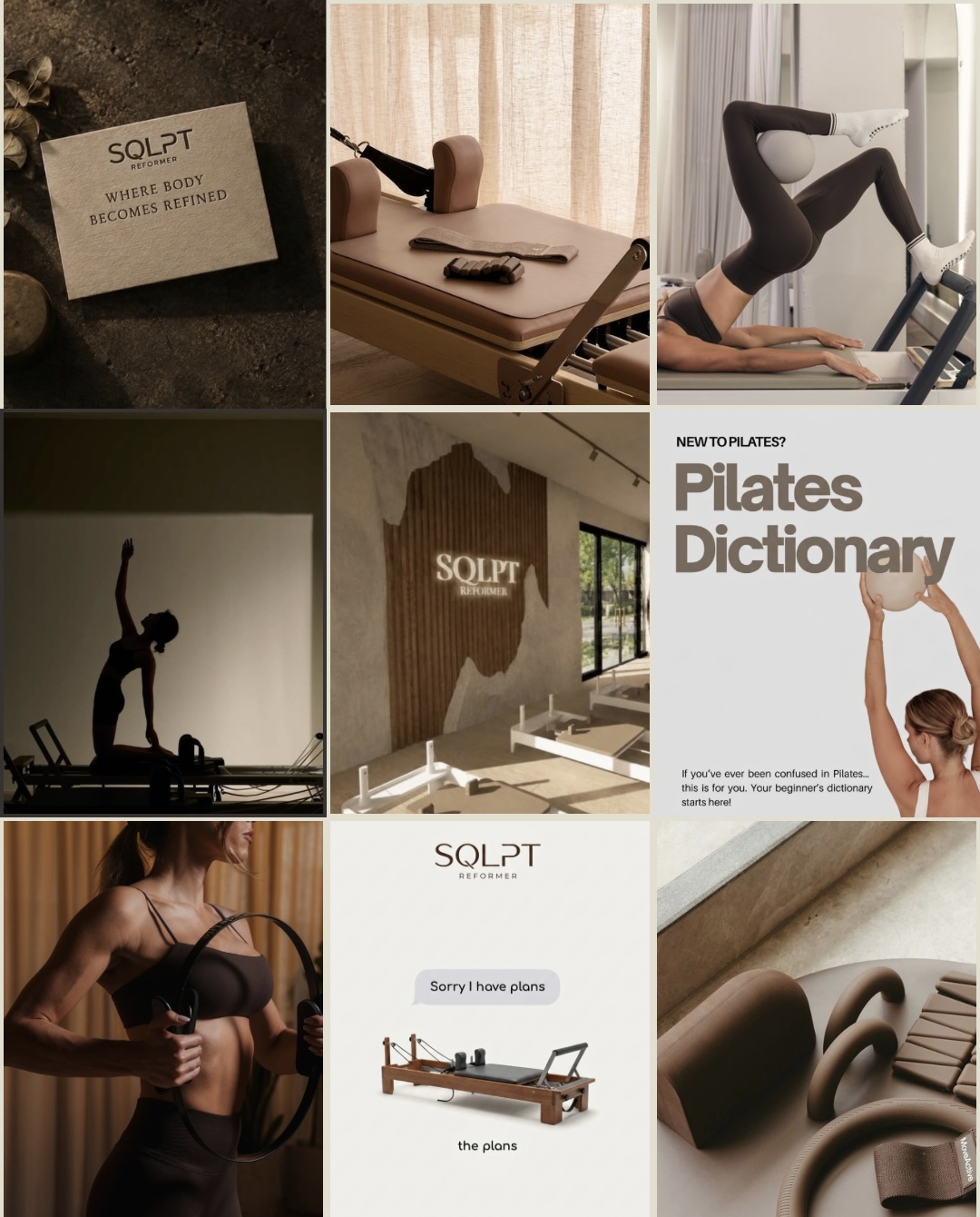 Pilates studio — content mockup Instagram grid