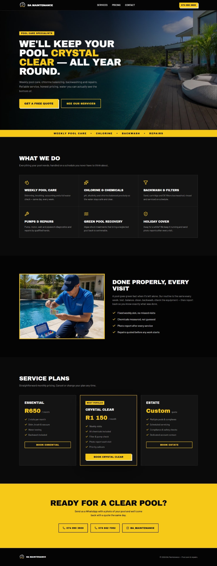 BA Maintenance — Pool care website by NurAI