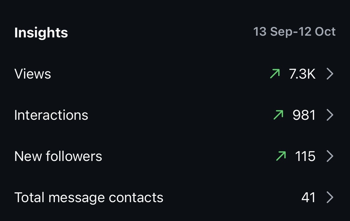Instagram insights: 7.3K views, 981 interactions, 115 new followers